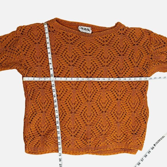 525 AMERICA Crochet Cotton Sweater Rustic Farmhouse Cottagecore Knit BohoTop OS - Picture 3 of 7